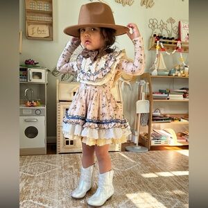 Be Girl  Bronwyn Ruffle Twirl Dress with Blue Trim 3T EUC